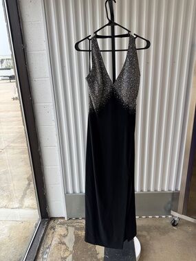 Black Sequin V-Neck Evening Dress